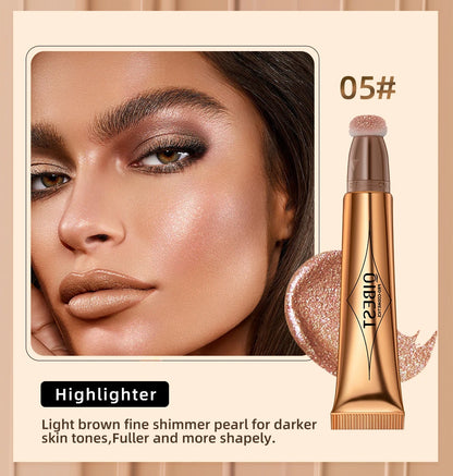 QIBEST Cream Bronzer Contour Blusher Beauty Wand Highlighter Blush With Cushion Liquid Face Bronzer Wand Stick Applicator Makeup