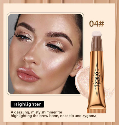 QIBEST Cream Bronzer Contour Blusher Beauty Wand Highlighter Blush With Cushion Liquid Face Bronzer Wand Stick Applicator Makeup